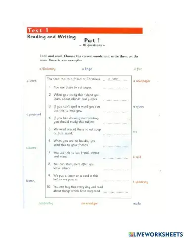 Flyers 1 Test 1 (Reading & Writing)