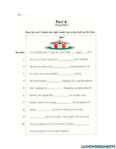 Flyers 1 Test 1 ( Reading & Writing) part 6-7