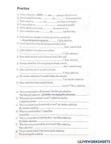 Reported speech practice