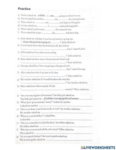 Reported speech practice