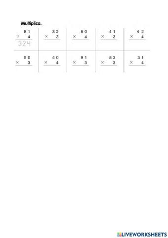 Multiplicación por dos cifras sin llevadas