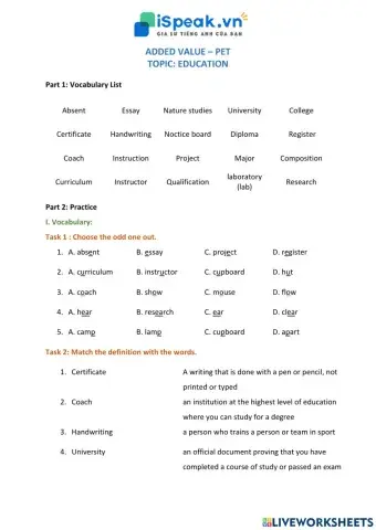 ADDED VALUE PET - Education