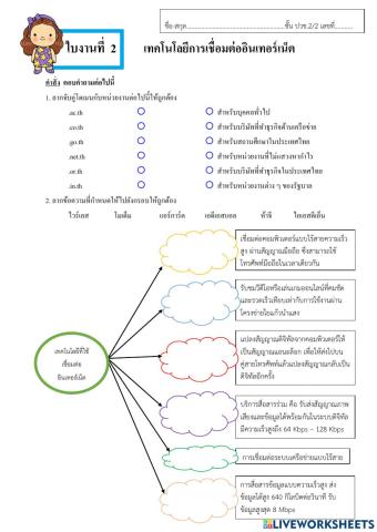 ใบงานที่  2  เทคโนโลยีการเชื่อมต่ออินเทอร์เน็ต