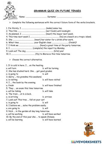 Grammar Quiz on Future Tenses