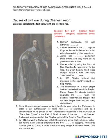 Charles I and causes of Civil Wars
