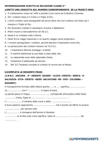 Verifica dalla Pentecoste alla fine delle persecuzioni