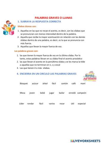 Clasificación de las palabras graves