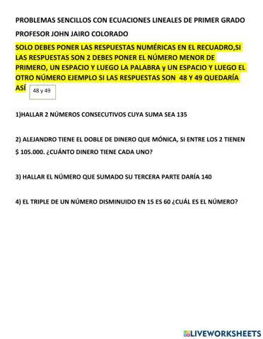Problemas básicos con ecuaciones