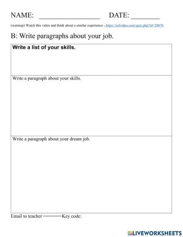 Write about your job skills and dream job