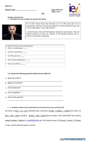 Test 1: Personal Information- Verb be