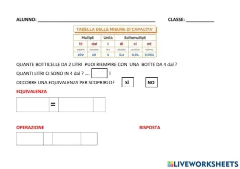 Misure di capacità (es. tratto dal testo Super Prezioso 3)