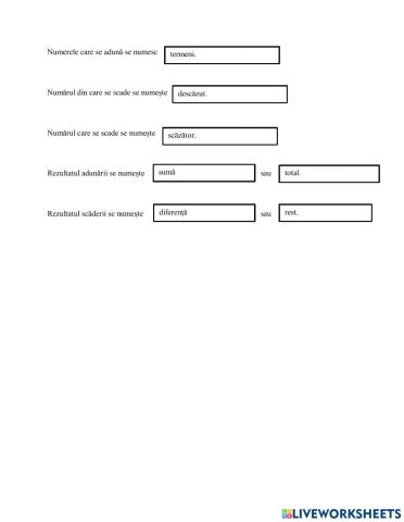 Terminologia adunării și scăderii