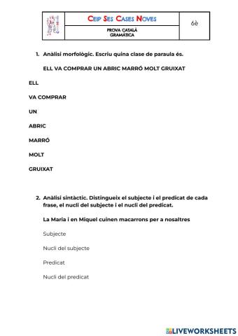 PROVA GRAMÀTICA CATALÀ