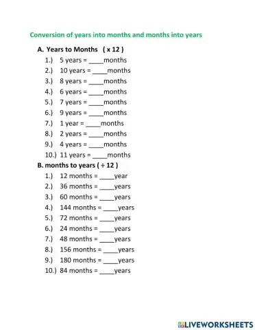 Conversion of Months to years and years to months