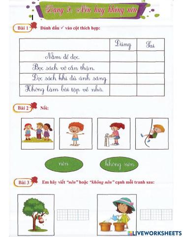 Tiếng Việt 1 lên 2 - Dạng 9: Nên và không nên