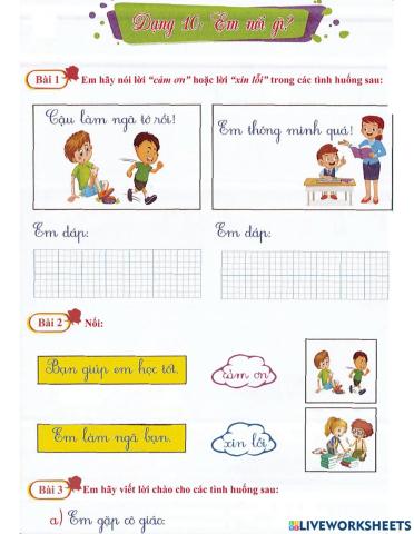 Tiếng Việt 1 lên 2 - Dạng 10: Em nói gì