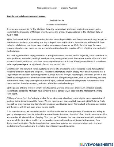 Reading Comprehension: Fun? It'll cost ya.