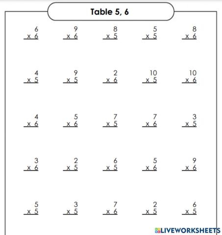 Multiplication table 5 6