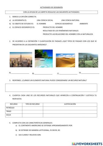 Actividades de geografía