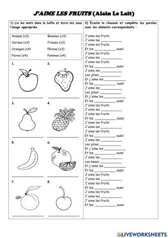 Chanson: -J'AIME LES FRUITS-