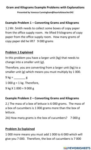 Converting Grams and Kilograms Word Problem Examples with Explanations
