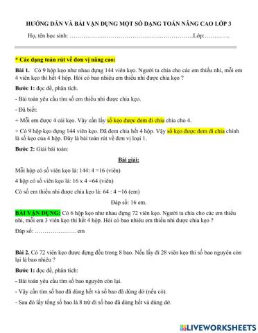 Hướng dẫn 1 số bài nâng cao và vận dụng