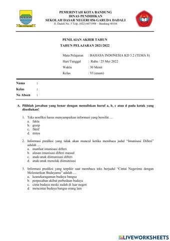 PAT Bahasa Indonesia KD 3.2 (Tema 8)