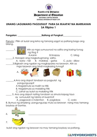 Filipino 2nd and 3rd summative test