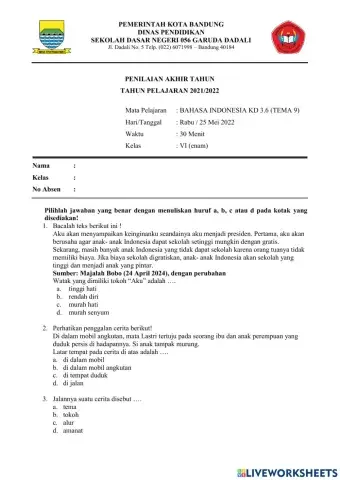 PAT B Indonesia KD 3.6 (Tema 9)