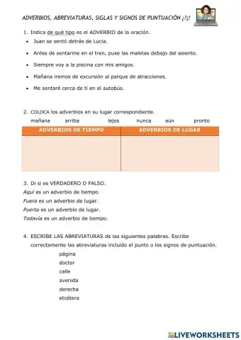 Adverbios, abreviaturas, siglas, signos de ¿?¡!