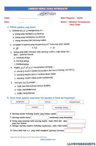 LKPD Interaktif Hadits Tentang Membina Persaudaraan Umat Islam