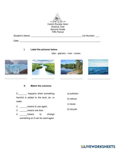 Science - Second Grade - First Period Test