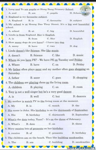 Find the mistake in each sentence  and wirte a,b,c,or d in the blank:
