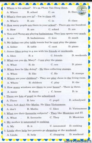 Find the mistake in each sentence  and wirte a,b,c,or d in the blank: