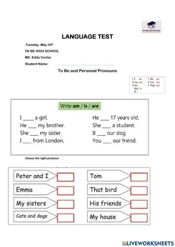 Personal pronouns, verb to be , days of the week , months of the year