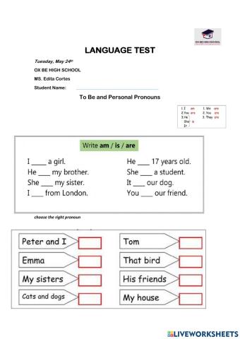 Personal pronouns, verb to be , days of the week , months of the year