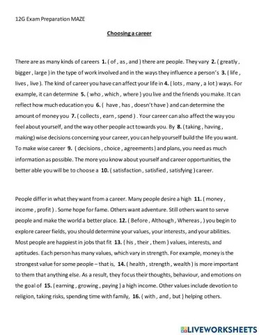 Choosing a career MAZE