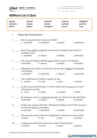 IE 4D Word List 2 Quiz