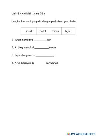 Tahun 1  Unit 6 Ms 31
