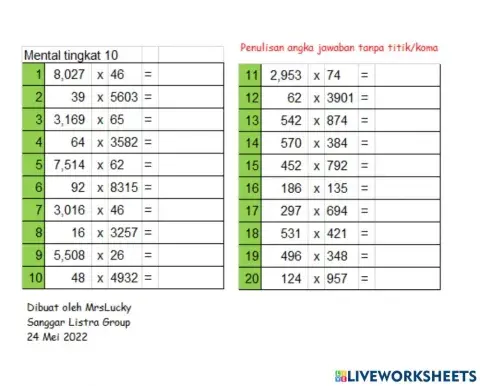 Perkalian 4 x 2 dan 3 x 3 (1st)