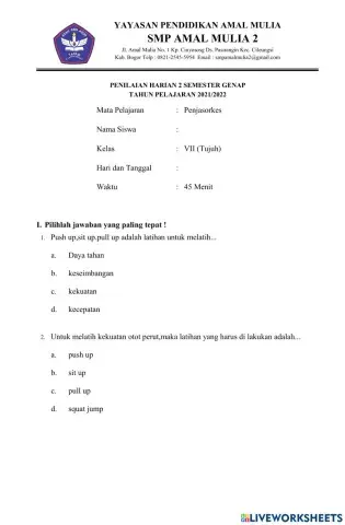 Penilaian harian smt.2 ke 2 kls 7