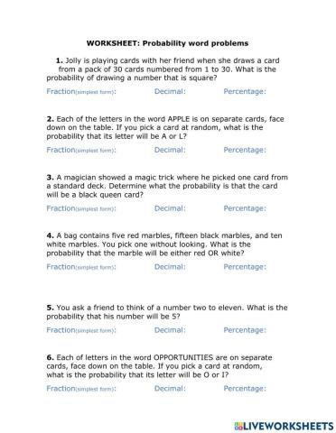 PROBABILITIES - Word problems