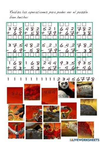 Puzzle Sumas y Restas Panda