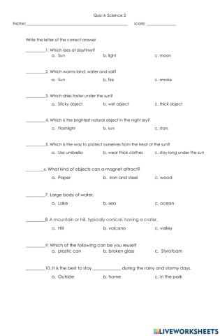 Quiz in Science 2