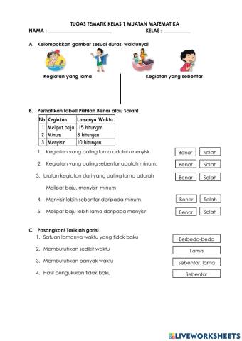 Tematik Kelas 1 Tema 8 Subtema 3 Matematika