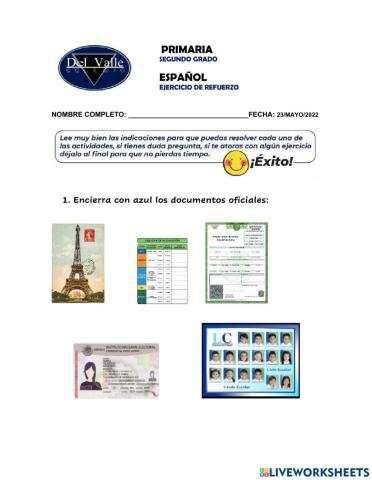 Ejercicios de refuerzo Español mayo