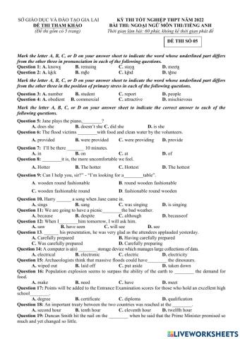 Bee grade 12 - de thi thu