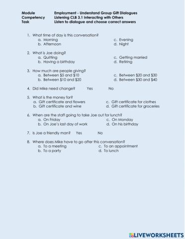 Listening CLB 3.1 IWO - Understand Workplace Giftgiving Dialogue (1)