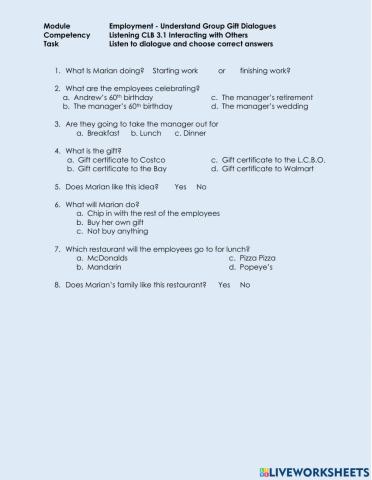 Listening CLB 3.1 IWO - Understand Workplace Giftgiving Dialogue (2)
