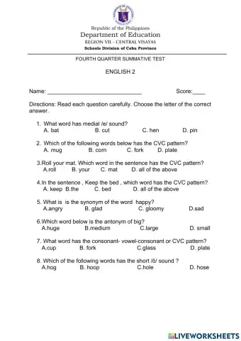 English summative test q4